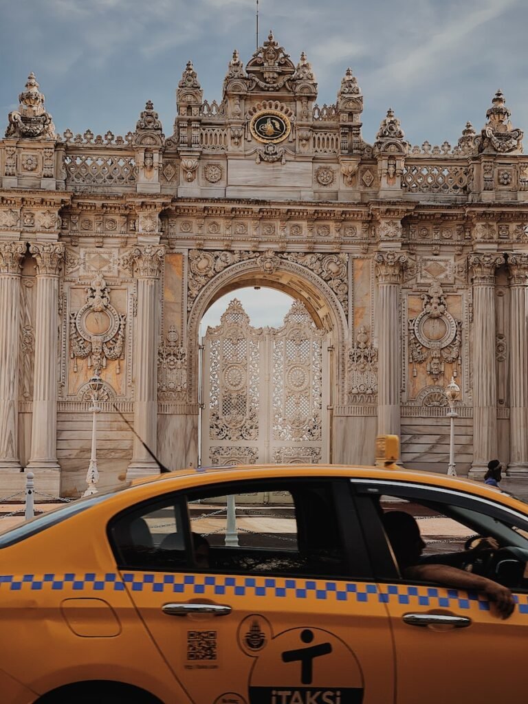 Tipping in Turkey - Yellow Taxi in Front of Dolmabahce Palace